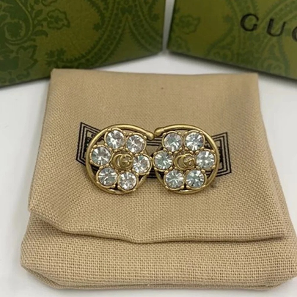 Gucci Gold Earrings with Silver Crystals